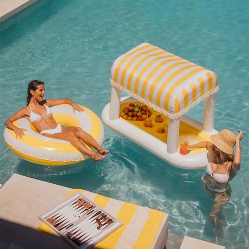 FUNBOY Giant Floating Yellow Cabana Stripe Drink Station w/Removable Shade - Image 7