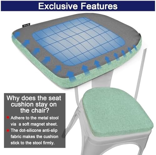 BUYUE Friendly Woven Fabric 14x14 Magnetic Cushion for Metal Chair 1 Piece, Enhanced Anti-Slip Seat Pad for Dining Kitchen Café Stackable Chair (U-Shape, Light Green, 1 Count) - Image 6