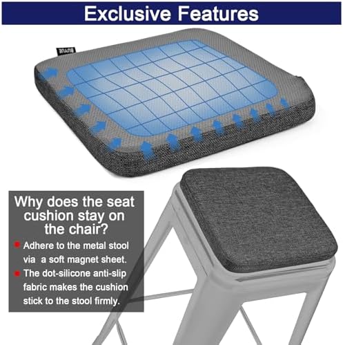 BUYUE Friendly Woven Fabric Magnetic Bar Stool Cushions Set of 4, Enhanced Anti-Slip Breathable Small Chair Seat Pads for Café Bistro Stackable Metal Stools (Square, Dark Gray, 4 Counts) - Image 6