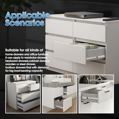 SHUHANG 1 Pair Full Extension Drawer Slides 8 10 12 14 16 18 20 22 24 Inch 100 lb Load Capacity Side Mount Ball Bearing Rails Cabinet Dresser Glides Wardrobe Kitchen Trash Can Slider Runners Silver - Image 6