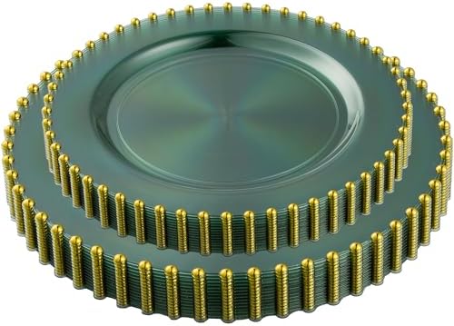PLASTICPRO 128 Piece Combo Plastic Dinner Plates Disposable Plastic Fancy Heavy Duty Party Dishes 7 inch and 10 inch, Translucent Green and Gold Beaded - Image 7