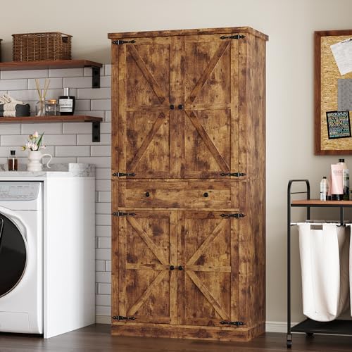 BORNOON Pantry Organizers and Storage Cabinet, 67.71” Barn Door Kitchen Cabinet with Drawers and Adjustable Shelf, Tall Pantry for Kitchen, Dining Room, Living Room - Image 6