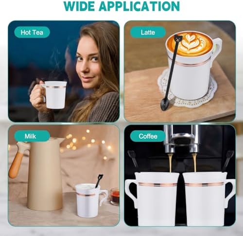 Bokon 100Pcs 8oz White Plastic Tea Cups with Handle & Spoon - Image 5