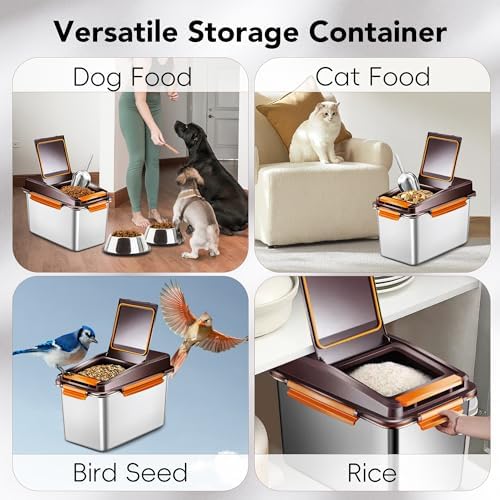 Newget 11 lb Stainless Steel Dog Food Storage Container with Scoop, Brown - Image 7