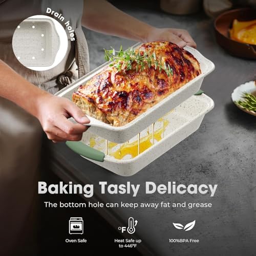 11-Piece Non-Toxic Baking Set, Stackable Nonstick Cookware, White&Green - Image 7