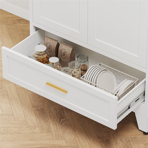 YAUWOH 71''Tall Kitchen Pantry Cabinet with Drawer,5-Tiers Metal Pantry Storage Cabinet with 4 Adjustable Shelves and 2 Barn Doors, Freestanding Farmhouse Food Cupboard for Dining Room (1PC,White) - Image 7