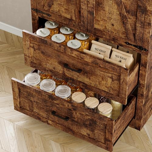 BORNOON Pantry Organizers and Storage Cabinet, 71” Barn Door Kitchen Cabinet with Drawers and Adjustable Shelf, Tall Pantry for Kitchen, Dining Room, Living Room, Bathroom and Office - Image 6