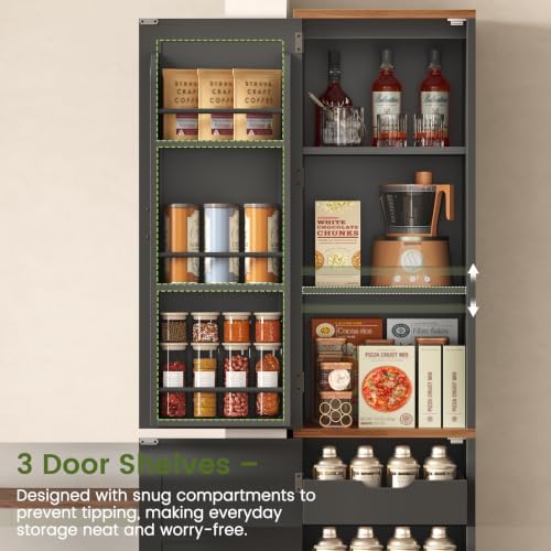 Itaar Narrow Kitchen Pantry Cabinet with 3 Door Shelves & 3 Drawer, Black - Image 7