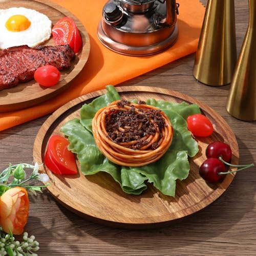 Rtteri 12 Pcs Acacia Wood Dinner Plates, Wooden Serving Dishes, 0.98 Inches - Image 7