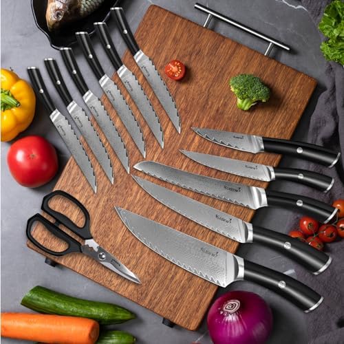 KUISINE 14-Piece Damascus Knife Set with Block, Ultra Sharp - Image 6