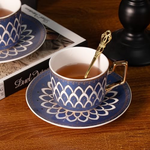 KAMMAK Tea Cups and Saucers Set of 2, Fine Bone China Coffee Cups, NX027 - Image 7