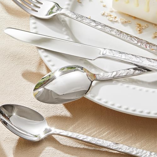 60 Pcs Hammered Silverware Set for 12, 18/10 Stainless Steel Flatware - Image 6