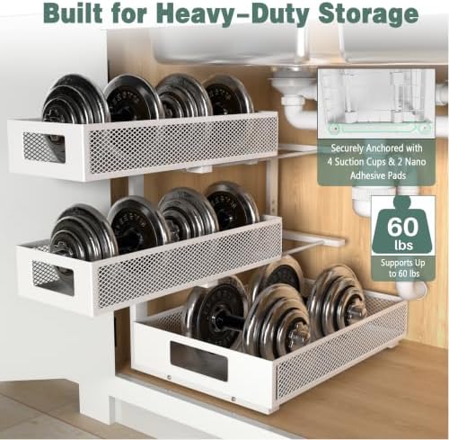 Under Sink Organizer, 3-Tier Height Adjustable Pull Out Cabinet Organizer - Image 6