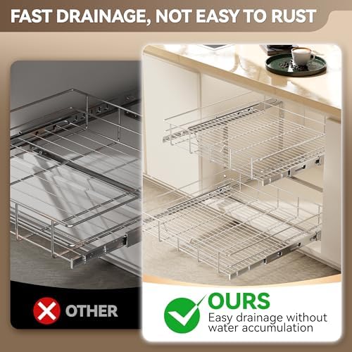 2 Tier Pull Out Cabinet Organizer 24" W X 22" D, Chromed, Full Slide Out - Image 6