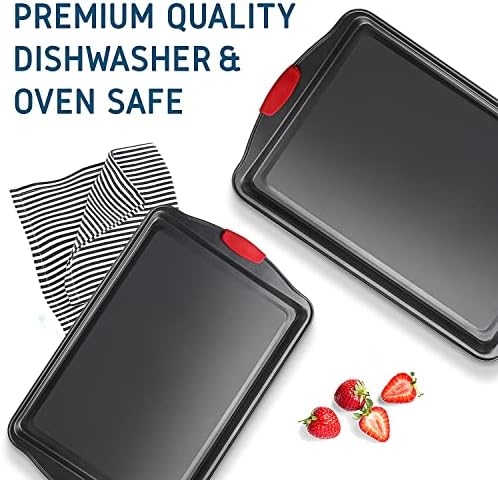 Eatex Nonstick Baking Sheet Set, 2-Piece Baking Pans Set with Silicone Handles, Carbon Steel Cookie Sheets for Baking Commercial Grade Quality Oven Tray, Jelly Roll/Quarter Sheet Pans for Baking - Image 6