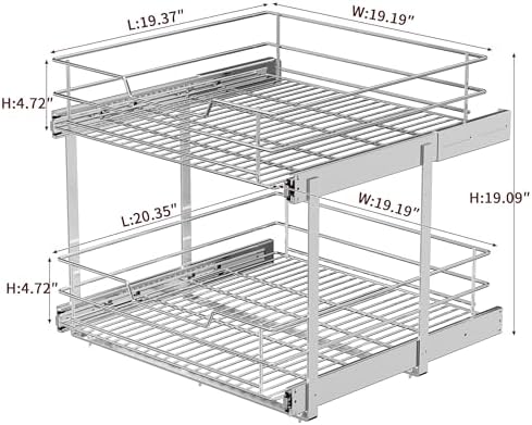 EZKAZA Pull Out Cabinet Organizer for Kitchen Utensil 20.5" W x 21" D, 2-Tier Cabinet Pullout Shelves and Drawer Organizer Slide Out Pantry Storage Basket, Bottom Basket 19.2" W x 20.4" D x 4.7" H - Image 7