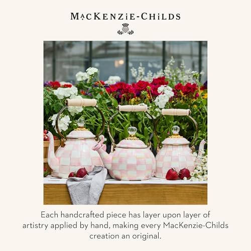 MACKENZIE-CHILDS Whistling Tea Kettle, Pink-and-White Rosy Check - Image 6