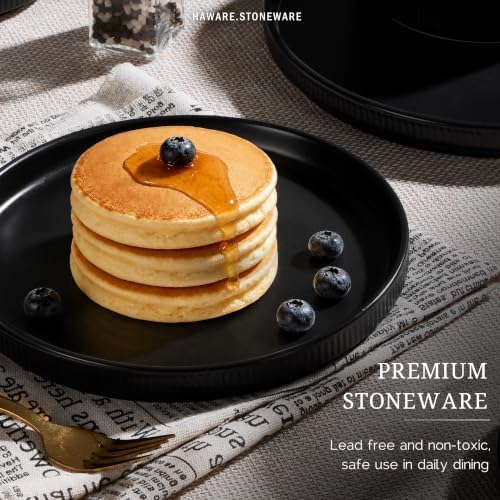 HaWare Dinnerware Sets, Plates and Bowls Set for 2, Matte Shadow Black - Image 6