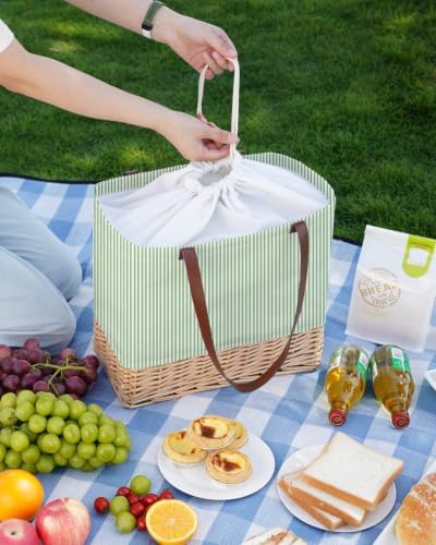 Insulated Picnic Basket, Foldable Shopping Hamper, Green - Image 7