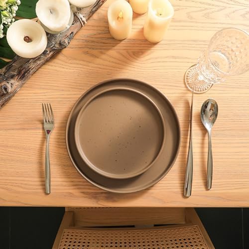 Stone Lain Celina Stoneware 16-Piece Modern Dinnerware Set, Plates and Bowls, Matte Brown, Service For 4, Microwave & Dishwasher Safe - Image 6