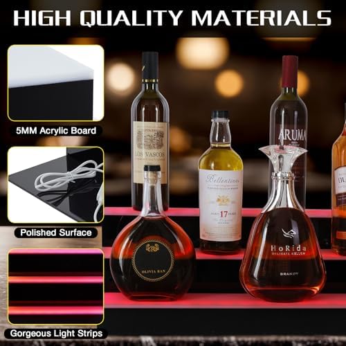 LED Lighted Liquor Bottle Display Shelf, 3 Tiers 24 Inch Bar Bottle Display Shelf with Remote and App Control for Home Bar Party Whiskey Wine Coffee Syrup Water Bottles Display - Image 6