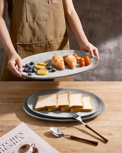 famiware Serving Platters Set of 3 Sizes - Oval, Grey - Image 6