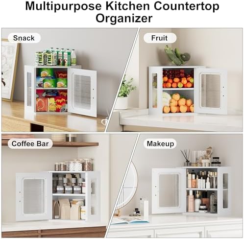 TQVAI Corner Bread Box for Kitchen Countertop, Solid Wood Double Layer Large Storage Container with Adjustable Shelves, Farmhouse Acrylic Window Design, White - Image 7