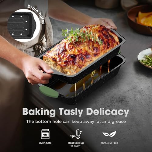 11-Piece Nonstick Bakeware Set, Stackable Baking Pans, Dark Green&Black - Image 7