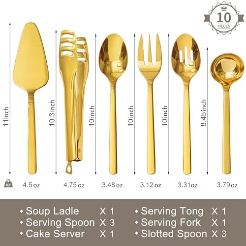 KINGSTONE 18/10 Large Hostess Gold Serving Utensils,Stainless Steel Serving - Image 7