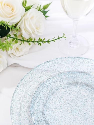 WDF 200PCS Blue Plastic Plates - Blue Glitter Plastic Plates - Heavy Duty Disposable Plates - Include 100 Dinner Plates 10" and 100 Dessert Plates 7" for Parties/Wedding/Birthday - Image 6