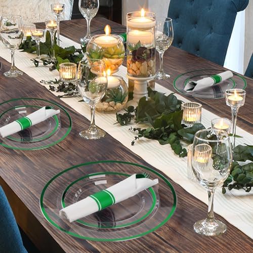 Goodluck 350 Pcs Clear Green Disposable Plastic Dinnerware Sets for 50 - Image 6