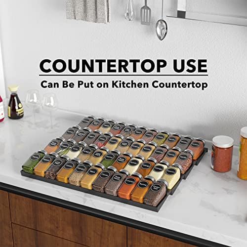 SpaceAid Spice Drawer Organizer with 44 Spice Jars, 386 Spice Labels, 4 Tier Seasoning Rack Tray Insert for Kitchen Drawers, 20.25" Wide x 17.5" Deep - Image 6