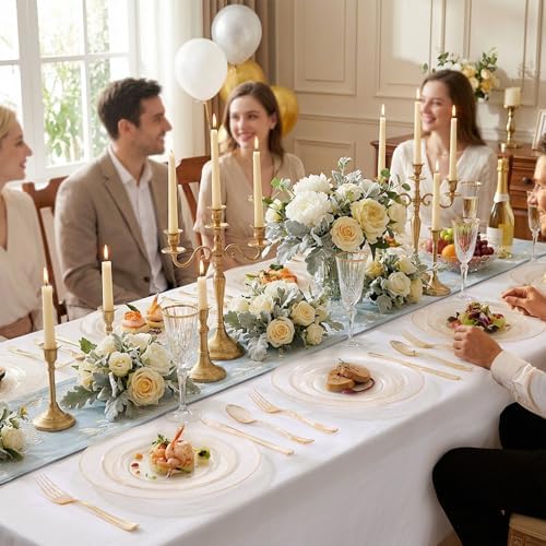 WDF 200PCS Gold Plastic Plates - Gold Glitter Plastic Plates - Heavy Duty Gold Glitter Disposable Plates - Include 100 Dinner Plates 10" and 100 Dessert Plate 7" for Wedding/Birthday/Thanksgiving - Image 6
