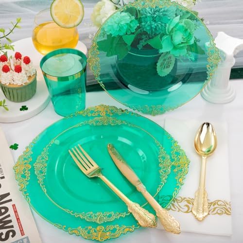 Hioasis 175 Pcs Clear Green Plates for Party - Image 6