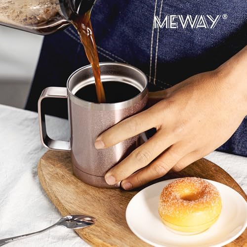 MEWAY 12oz Coffee Mug With Handle 4 Pack Bulk,Stainless Steel Insulated Travel Tumblers With Sliding Lid,Double Wall Vacuum Camping Cup for Hot & Cold Drinks Tea (Rose Gold,Set of 4) - Image 6