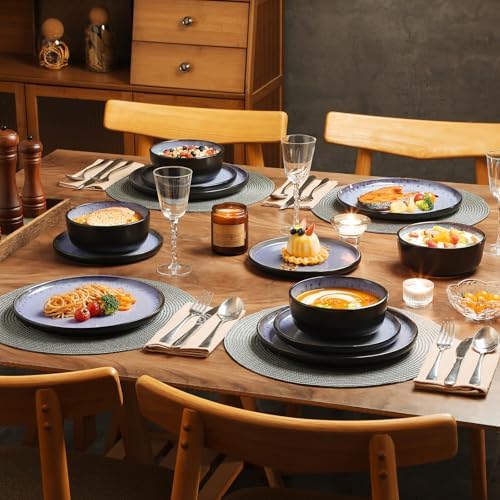 vancasso Plates and Bowls Sets, 24 Pieces Stoneware Dinnerware Sets for 8, Kitchen Dish Set Mircowave and Dishwasher Safe Ceramic Dishware, Purple, Series AMBER - Image 6
