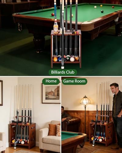 EXTCCT Pool Stick Holder Floor Stand, Solid Wood for 10 Cues, Brown - Image 6