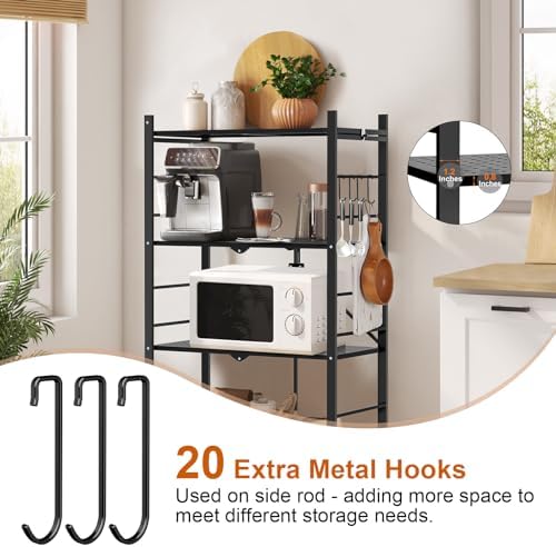 Himix 4-Tier Foldable Storage Shelf with Wheels 20 Hooks Black No Assembly - Image 6