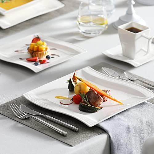 MALACASA Ivory White Dinnerware Sets, 30-Piece Porcelain Plates and Bowls Sets, Modern Dish Set for 6, Square Plates Dinnerware Set Kitchen Dishware Sets, Microwave and Dishwasher Safe, Series Flora - Image 6