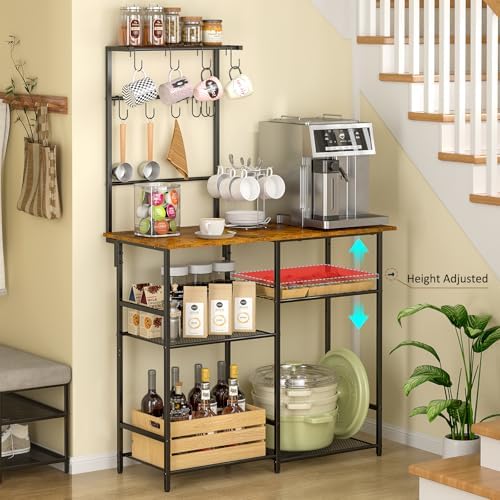 3IngSeagulls Baker's Rack for Kitchen with Storage, Microwave Stand with Adjustable Shelves and 10 S Hooks, 6-Tier Coffee Bar Station, Kitchen Shelves for Spices, Pots, Rustic Brown - Image 6