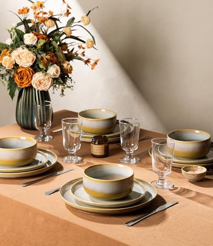 TheTerra Ceramic Dinnerware Set for 4, 12-Piece Plates and Bowls Set - Image 6