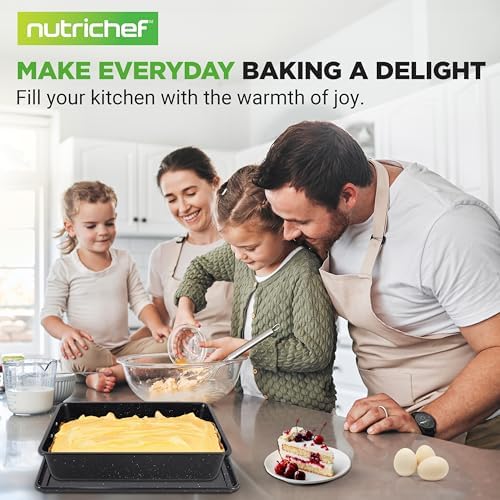 NutriChef 8-Piece Stackable Bakeware Set - Carbon Steel Non-Stick Baking Pan Set, Sheet, Muffin, Round, Loaf, Square Cake & Deep Pans, 450°F Heat Resistant, Standard & Convection Ovens (Black Marble) - Image 7