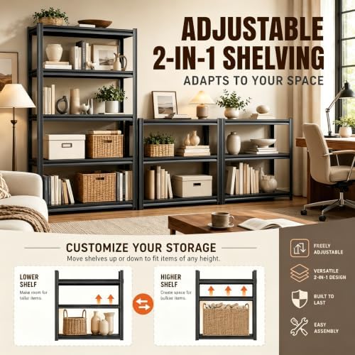 Metal Book Shelf Adjustable Heavy Duty Bookshelf with Tool-Free Assembly - Image 7