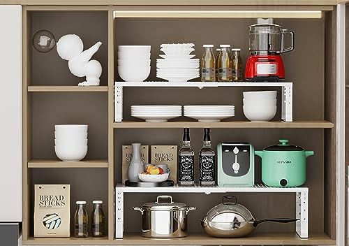 Jojocross Expandable Adjustable Stackable Kitchen Organizer, Spice Rack,Metal Pantry Storage Shelves Racks,Counter Shelf for Cabinets, Countertop, Cupboard (1 Pack/Large/White) - Image 6