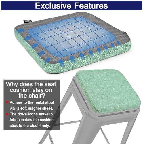 BUYUE Friendly Woven Fabric Magnetic Bar Stool Cushions Set of 4, Enhanced Anti-Slip Breathable Small Chair Seat Pads for Café Bistro Stackable Metal Stools (Square, Light Green, 4 Counts) - Image 6