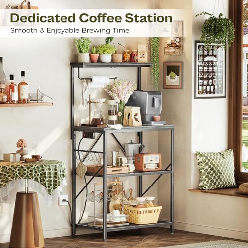 Huuger 4-Tier Bakers Rack with Reversible Power Outlet, 23.6 Inch Microwave Stand, Kitchen Coffee Bar, with Top Shelf, 6 S Hooks, Grey - Image 7