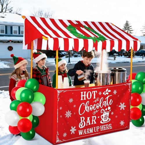 SmoothNovelty Christmas Hot Chocolate Bar Stand Decor Supplies Kit Warm up Here Hot Cocoa Coffee Shop Accessories Photo Booth Props Include Shelf, Banner, Roof, Balloons for Christmas Winter Party - Image 6
