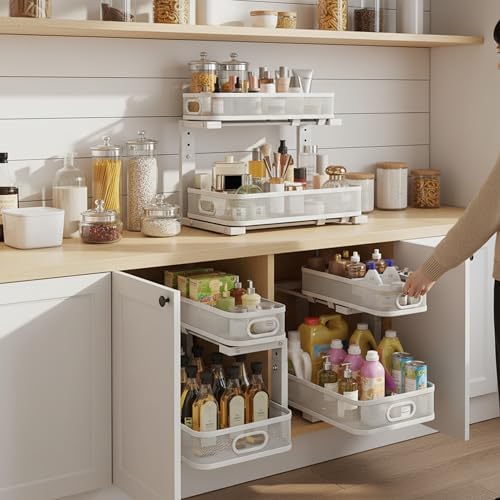 2 Pack Under Sink Organizer, Dual-Layer Pull Out Mesh Cabinet Rack with 5-Level Height Adjustment, Rust-Resistant Sliding Storage for Bathroom & Kitchen, Multi-Purpose 2-Tier Shelf - Image 7