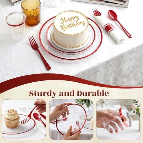 350PCS Clear Red Plastic Plates Dinnerware Sets for 50 Guests - Image 6