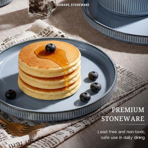 HaWare Dinnerware Sets, Plates and Bowls Set for 4, Reactive Mist Blue - Image 6